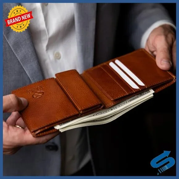 Men's Slim Leather Bifold Wallet with Card Holder and Coin Pocket